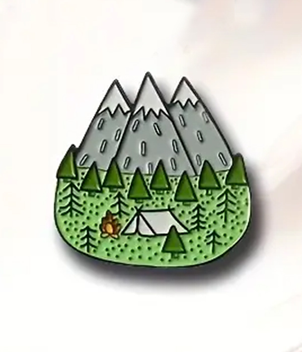 Camping theme landscape brooch or pin - camping site