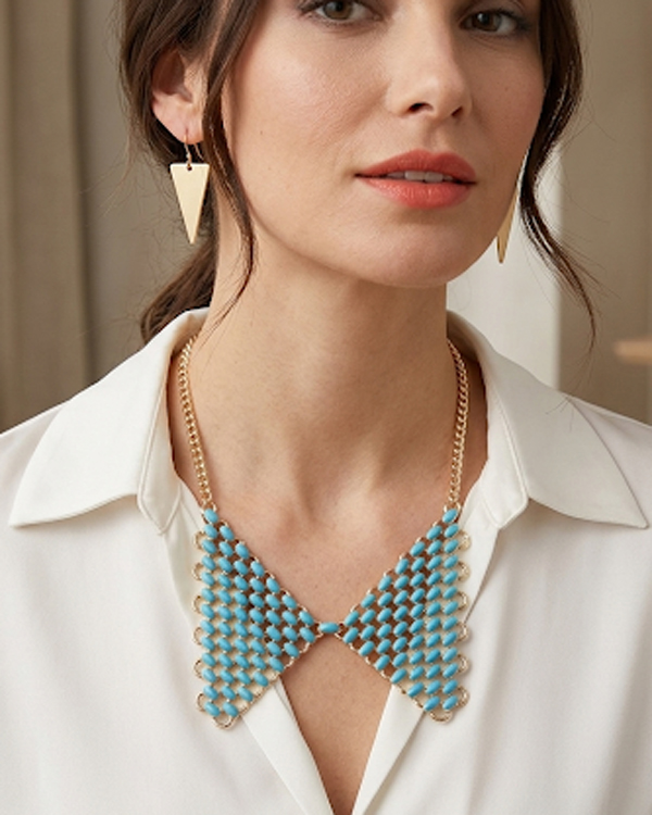 Metal collar and epoxy deco bib necklace earring set