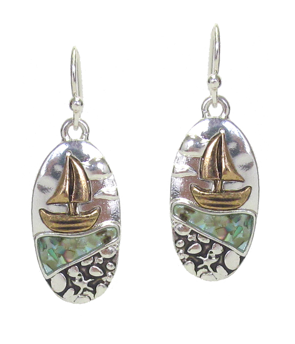 Sealife theme abalone oval earring - nautica