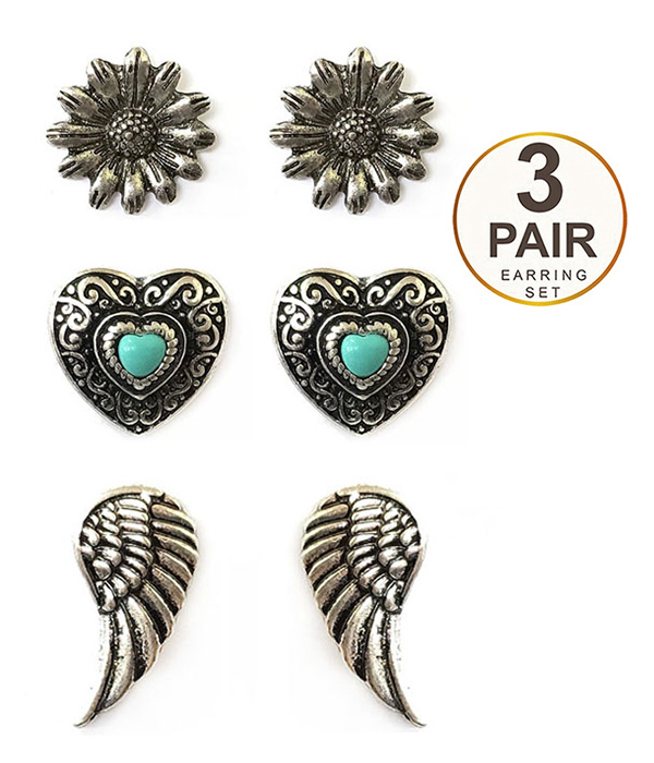 Turquoise center 3 pair earring set