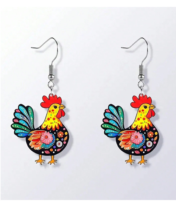 Farm theme acrylic chicken earring