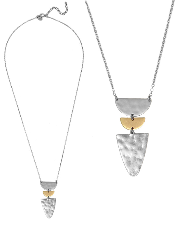 Hammered metal half moon drop pendant long necklace