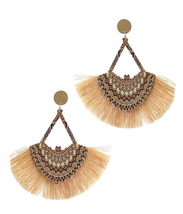 AZTEC PATTERN FAN TASSEL EARRING