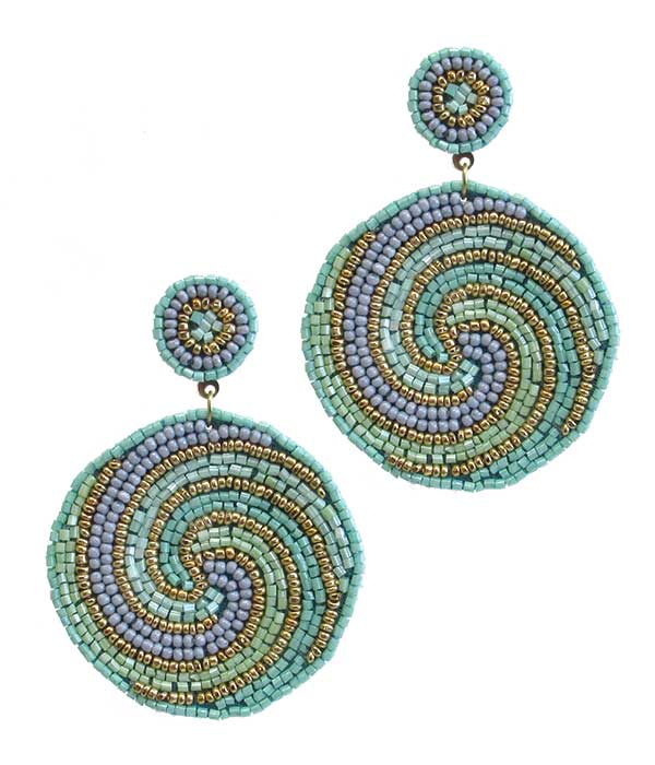 HANDMADE SEEDBEAD SWIRL DISC EARRING