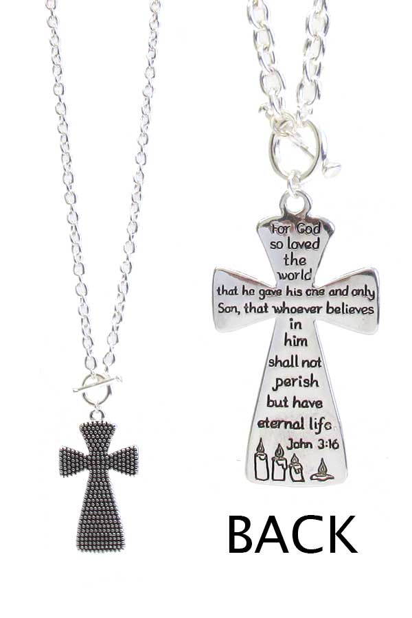 RELIGIOUS INSPIRATION MESSAGE CROSS TOGGLE NECKLACE - JOHN 3:16