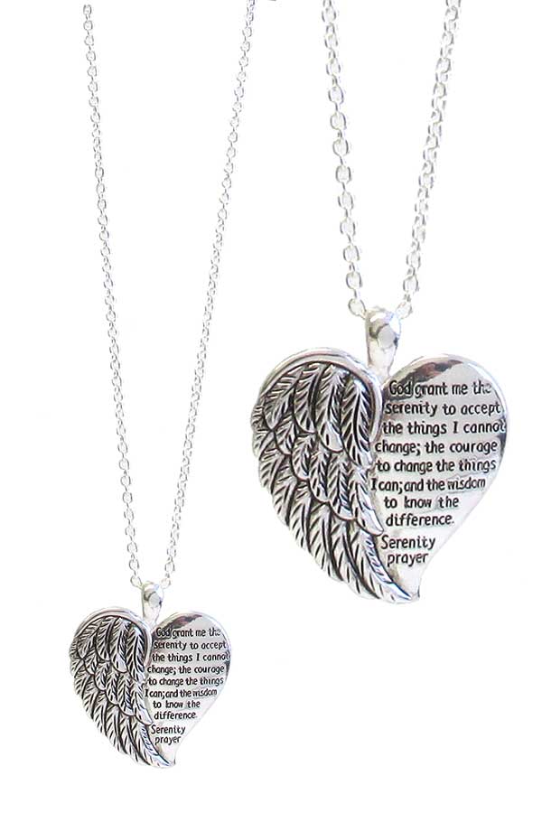 RELIGIOUS INSPIRATION MESSAGE HEART PENDANT NECKLACE - SERENITY PRAYER