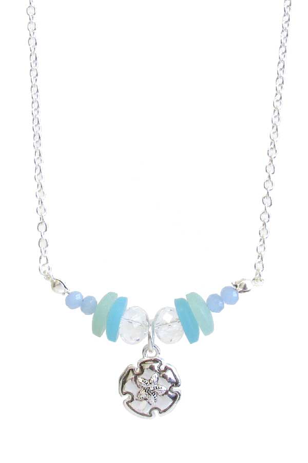 SEALIFE THEME SEAGLASS NECKLACE - SAND DOLLAR