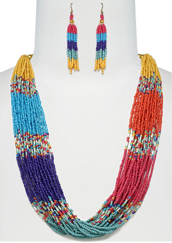 Seedbead multi layer chunky necklace