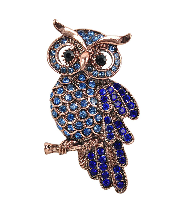 Rhinestone and epoxy owl brooch