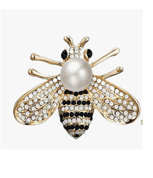 Rhinestone and pearl bee brooch