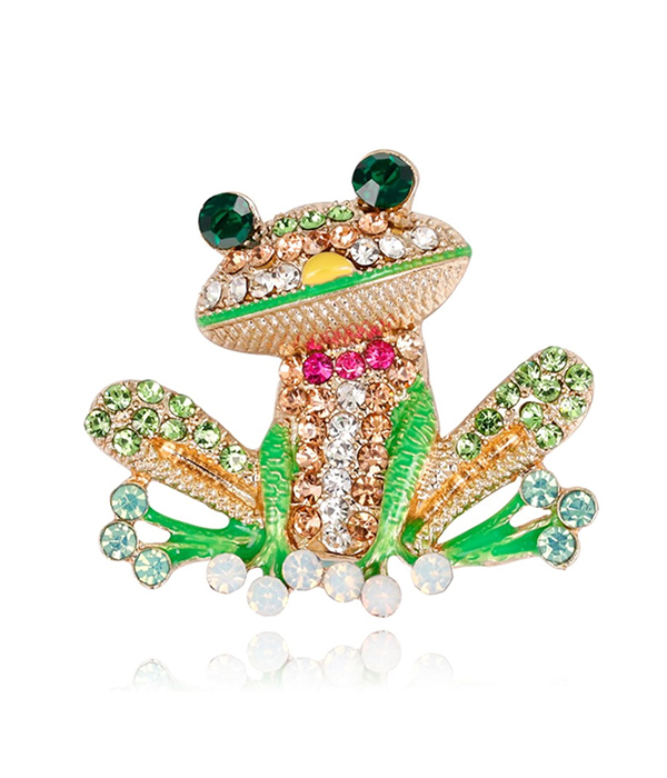 Rhinestone frog brooch