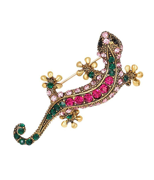 Rhinestone lizard brooch