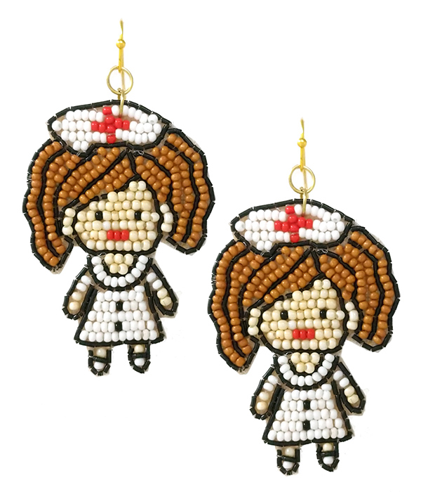 Nurse theme handmade multi seedbead earring