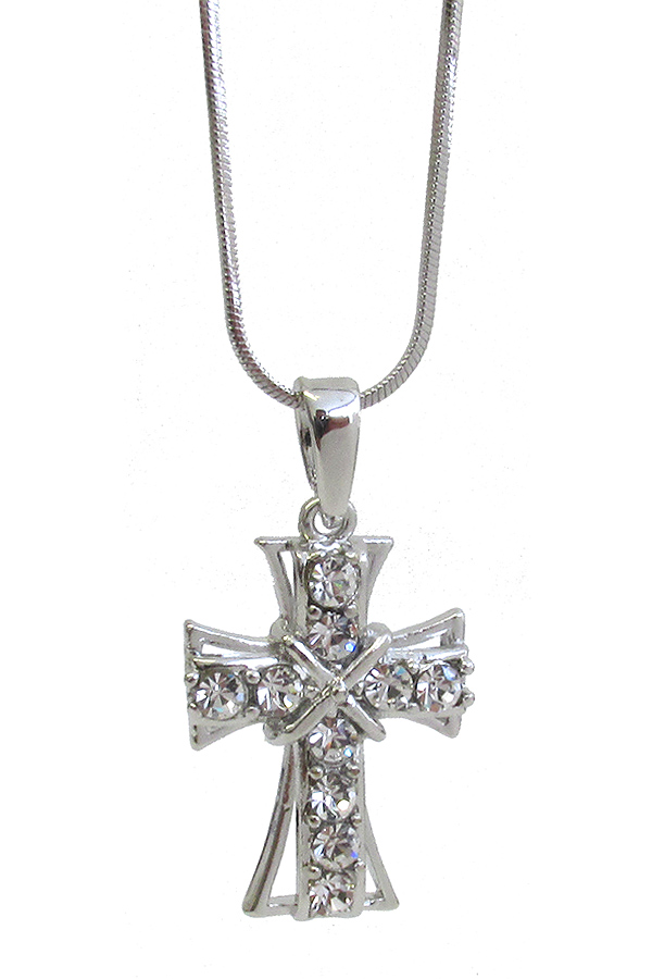 Made in korea whitegold plating crystal cross pendant necklace