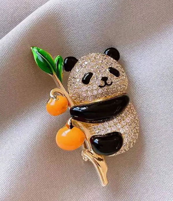 Rhinestone panda brooch