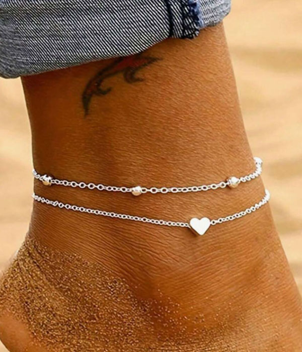 Double layer heart anklet