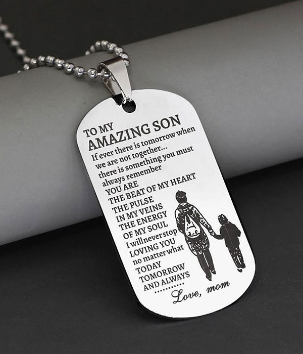 Mom and son thmee dog tag necklace
