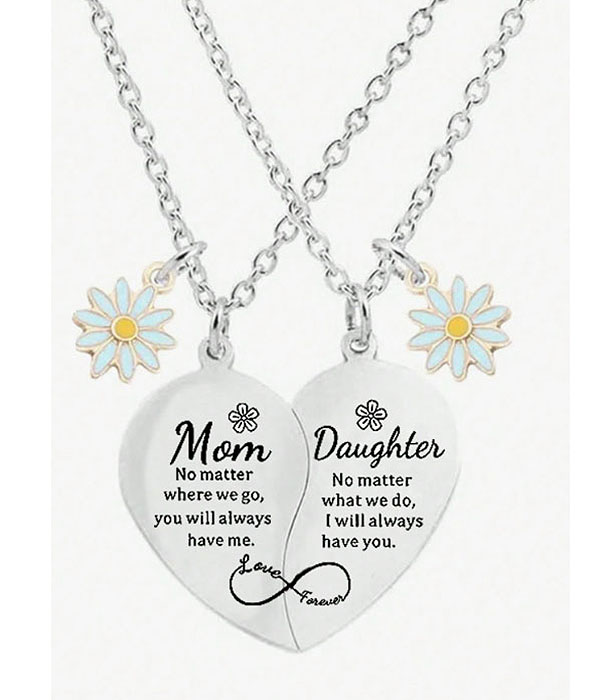 Mom and daughter theme double heart necklace