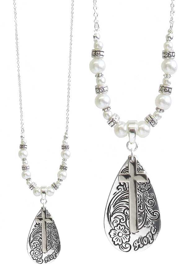 Religious inspiration pendant necklace - teardrop