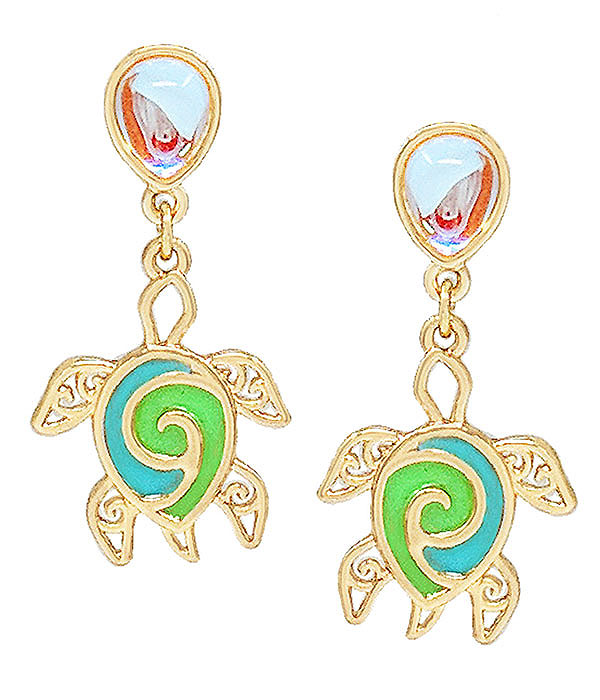 Sealife thme moonstone epoxy earring - turtle