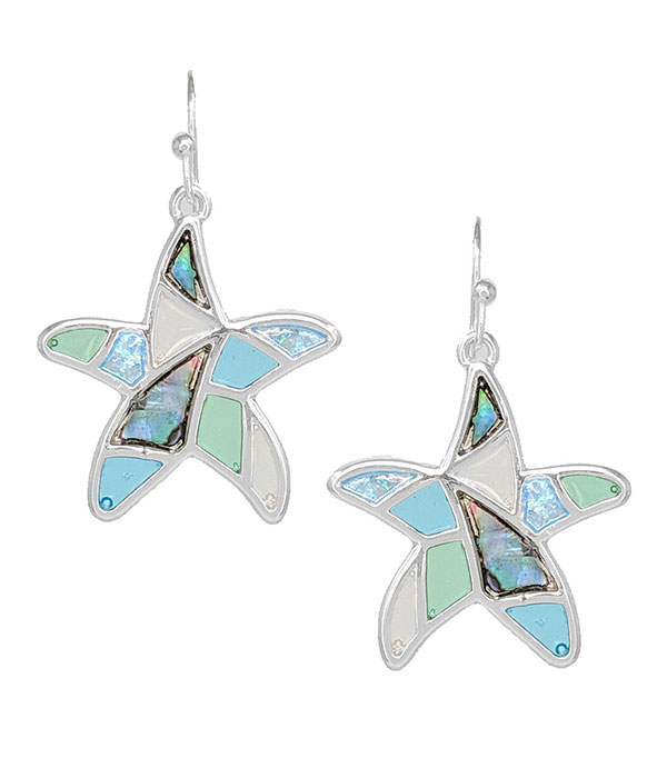 Sealife theme abalone and window epoxy earring - starfish
