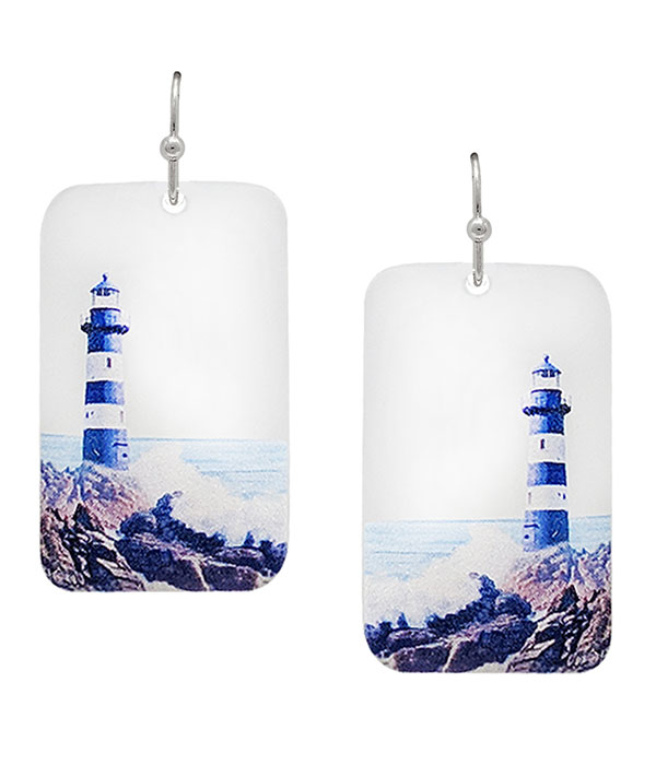 Nautical theme acrylic print earring - light house