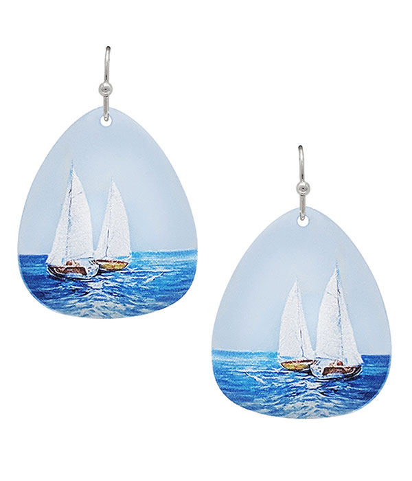 Nautical theme acrylic print earring - sail boat