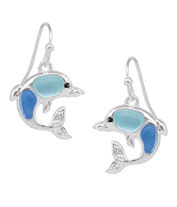 Sealife theme seaglass and window epoxy earring - dolphin