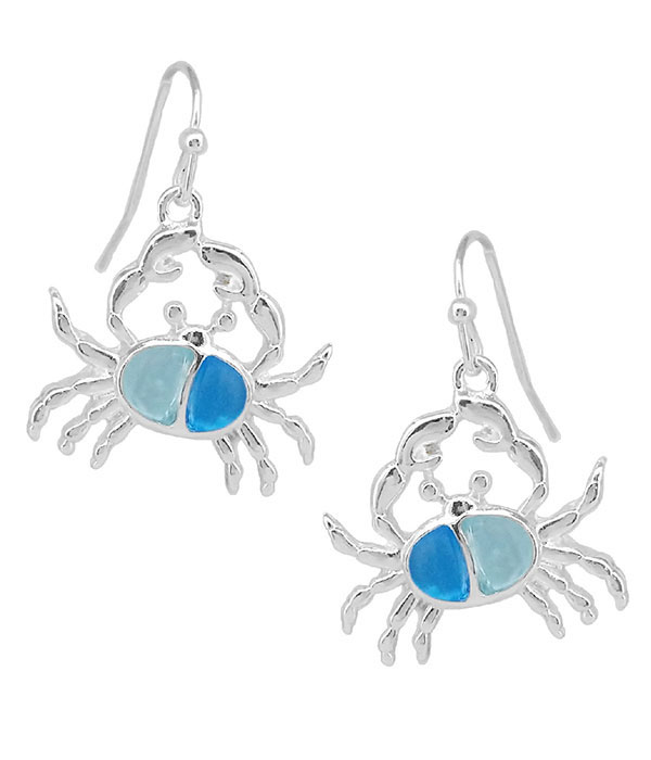 Sealife theme seaglass and window epoxy earring - crab