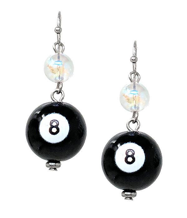 Billiard theme silicon ball earring - 8 ball