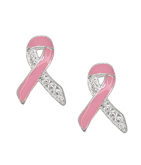 Breast cancer theme pink ribbon earring