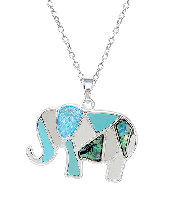 Lucky theme abalone and window epoxy neckelace - elephant