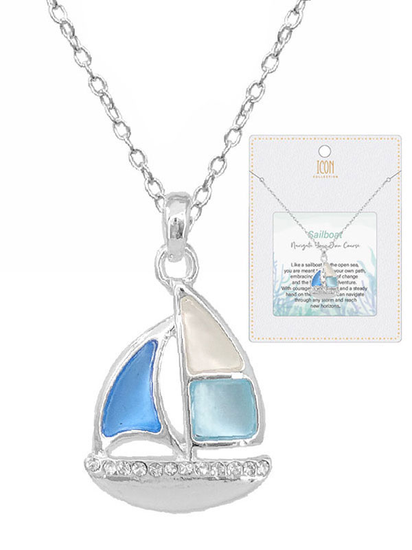 Nautical theme seaglass and window epoxy sail boat necklace
