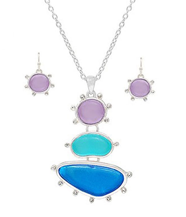 Seaglass dangle drop pendant necklace set