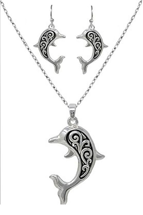 Sealife theme filigree necklace - dolphin