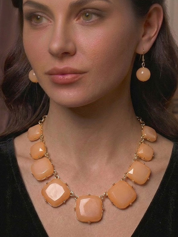 Multi square acrylic stone link statement necklace earring set