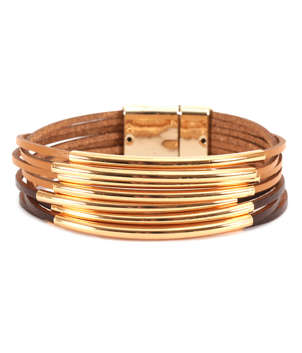 Multi layer leather magnetic bracelet