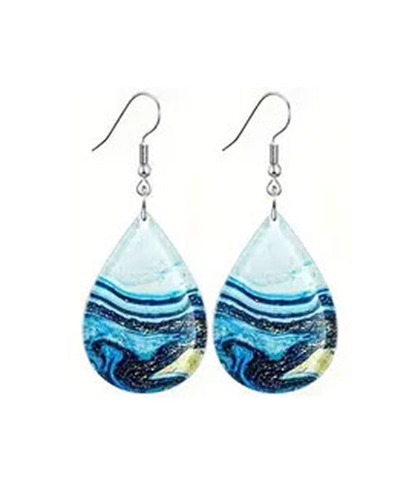 Summer theme acrylic teardrop earring - ocean