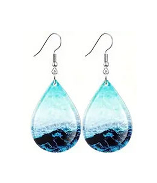 Summer theme acrylic teardrop earring - ocean
