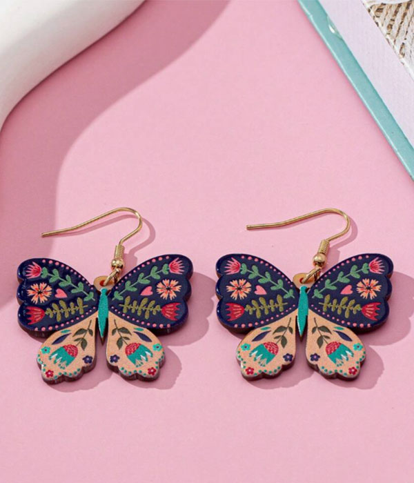 Flower paint acrylic butterfly earring