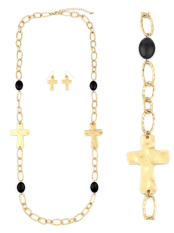 Handcraft cross long chain necklace set