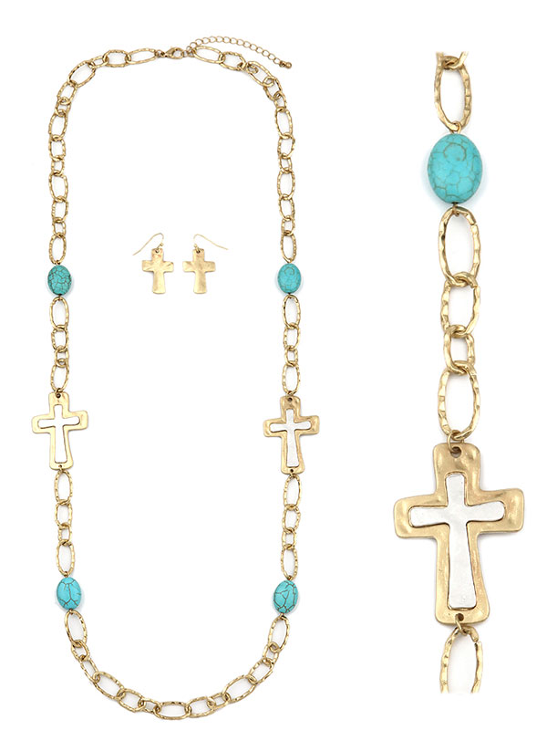 Handcraft cross pendant necklace set