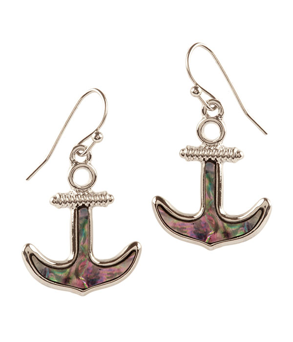 Nautical theme abalone anchor earring