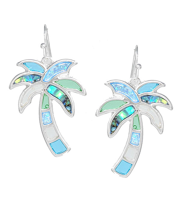Tropical theme abalone palm tree earring