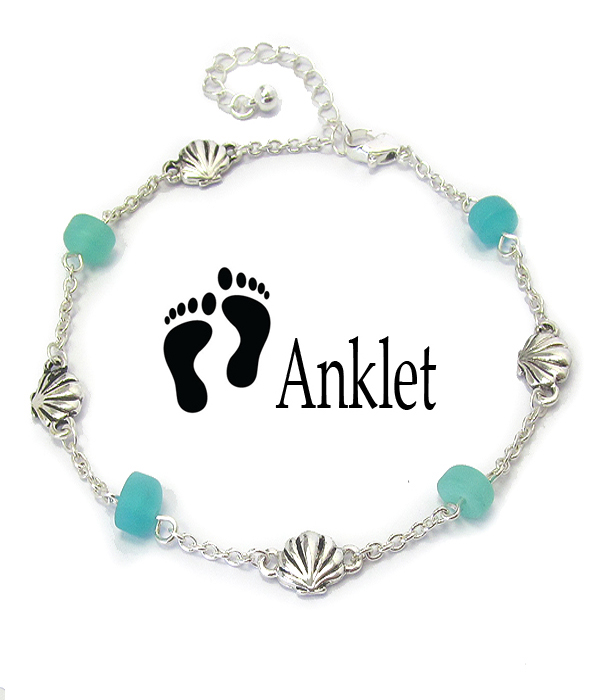 SEALIFE THEME SEAGLASS CHARM ANKLET - SHELL