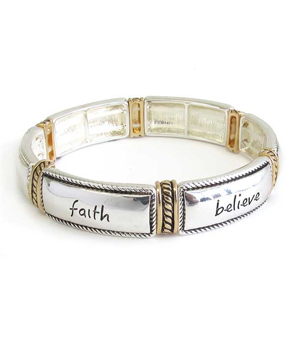 RELIGIOUS INSPIRATION STRETCH BRACELET - FAITH BELIEVE BLESSED