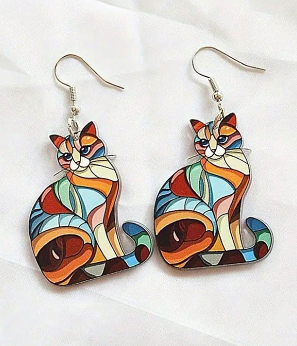 Mosaic pattern cat earring