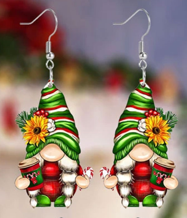 Christmas theme acrylic gnome earring - hot cocoa