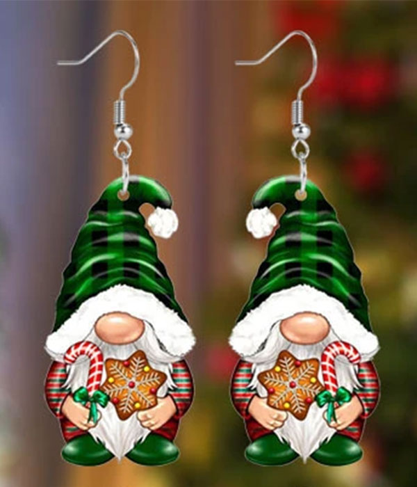 Christmas theme acrylic gnome earring - candycane