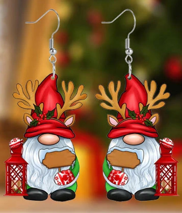 Christmas theme acrylic gnome earring - lantern